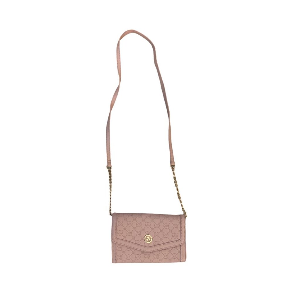 Vintage Anne Klein AK Lion Logo Crossbody Bag Mauve Pink Gold Chain 80s 90s
